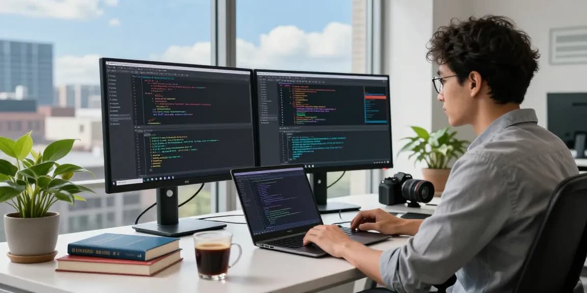 Person coding in a modern office setting showcasing the WPS Official Website features and productivity tools for software development.