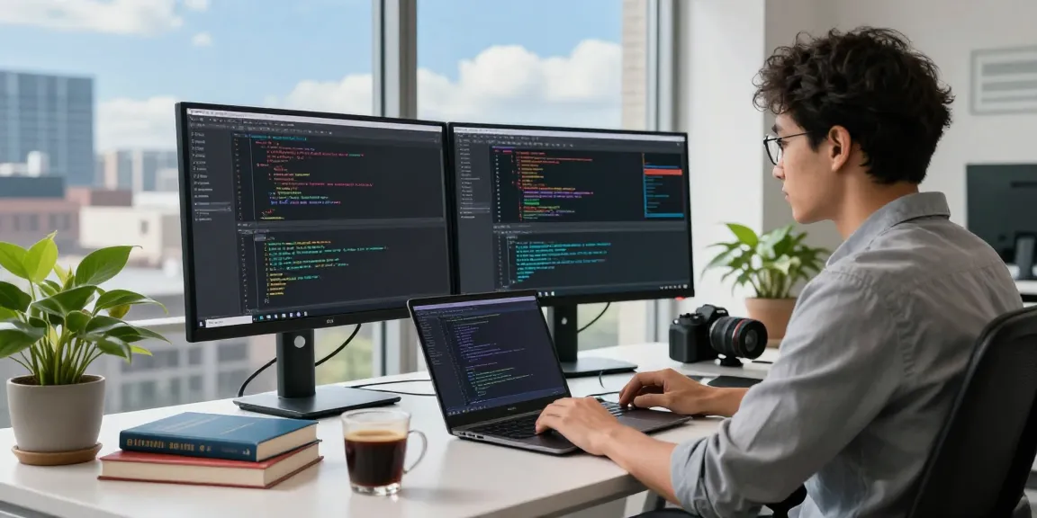 Person coding in a modern office setting showcasing the WPS Official Website features and productivity tools for software development.