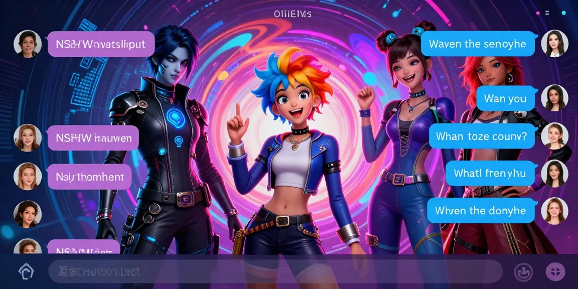 Interactive NSFW chat featuring diverse characters and vibrant digital interface on crushon AI.