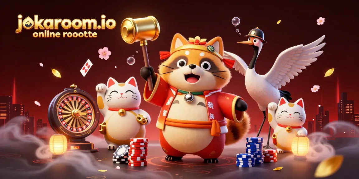 Engage with exciting jokaroom.io online roulette and vibrant casino-themed elements in a dynamic scene.
